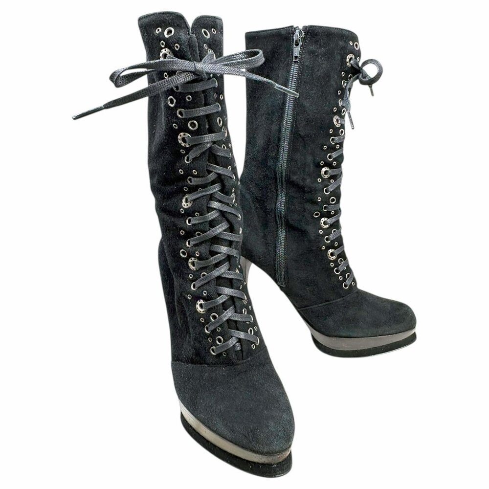 Stuart Weitzman IW 91725 Suede Inner‎ Zip Platform Stiletto Booties